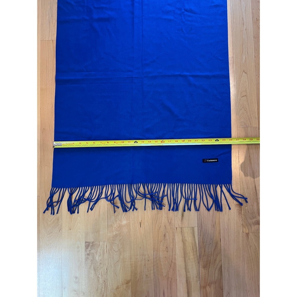 Cashmere Scarf Women's OS Blue Solid Rectangle Fringe Wrap Shawl Luxury Winter